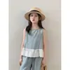 Conjunto de Verano Nuevo para Niñas 2026, Elegante Vestido de Verano de Pequeña Princesa, Conjunto Estilo Coreano para Niñas Mayores, Conjunto de Dos Piezas de Mezclilla de Moda