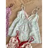 Directamente de la Fábrica OriginalBlusa de Tirantes Floral de Color ContrastanteTop de Tirantes Puro Deseo de Dos Piezas Falsas para Mujer, Top Dulce para Niñas