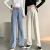 Jeans Holgados de Otoño para Mujer Tallas Grandes Jeans para Mujer Pequeños de Cintura Alta Pantalones de Pierna Ancha Adelgazantes Pantalones Rectos Ins de Moda