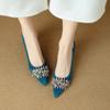 Sapatos de Salto Alto Médio Fino de Couro Caxemira com Strass Colorido Estilo Princesa de Luxo Novos Sapatos de Banquete de Salto Médio Fino Pontudos