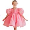Vestido de Lino Transpirable de Princesa para Verano 2025 para Niñas con Mangas Abullonadas de Malla Vestido Abullonado Vestido de Fiesta Infantil