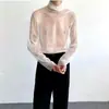 Camiseta de manga larga de malla transparente con cuello alto para club nocturno de verano de alta gama, solo para hombre, creación de estado, top base personalizado