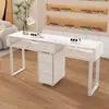 Set de Mesa de Manicure Sólida Estilo Crema con Vidrio Templado Estilo Japonés, Mesa de Manicure de Lujo Individual o Doble