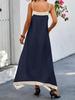 Vestido de Tirantes Delgado con Cuello en V y Color Contrastante de Estilo Europeo y Americano Transfronterizo para Mujer Verano 2025 Nuevo Producto Estilo Vacaciones Relajadas