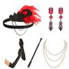 Conjunto de Adereços de Cabeça com Penas Vermelhas Europeu e Americano dos Anos 1920 Combinação para Festa de Feriado Baile de Máscaras Acessórios de Combinação para Mulheres
