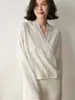 Moda Francesa Otoño e Invierno Nuevo Estilo Suéter de Punto de Manga Larga Suave Encaje Cruzado Cuello en V Suéter de Cachemira Estilo Delgado para Mujer