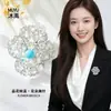 Broche de Flor de Cristal Luxuoso e de Alta Qualidade Liga de Cobre Incrustada com Zircônia Recortada Broche de Pérola de Vidro Azul Corsage Feminino