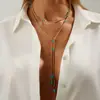 Collar Transfronterizo Europeo y Americano Estilo Hip-Hop Forma Especial Perla CCB con Cuentas Cadena para Clavícula de Moda con Colgante de Disco en Forma de Y