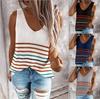 Suéter Tricotado Camiseta de Navio Feminina 2022 Amazon Novo Europeu e Americano Listrado Multicolorido Gola V Pulôver Interno Top Feminino