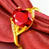 Elegante anel de ouro rubi incrustado ajustável anel de flor e grama de três folhas cravejado de diamantes presente de aniversário Qixi