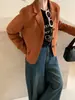 Foto real em estoque~ Blazer feminino de camurça Maillard com nova silhueta e design solto, jaqueta casual de nicho, 3 cores