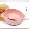 Tazón Pequeño Infantil de Paja de Trigo Tazón para Comida de Bebé Tazón Anticaídas Tazón Doméstico para Comer Infantil Lindo Set de Tazón y Cuchara