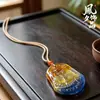Collar con Colgante de Hoja de Cristal de Colores con Colgante de Buda Guan Gong, Cadena Versátil para Suéter con Piedras de Colores Pixiu