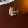 Anillo abierto multicapa de circonita ovalada, diseño de personalidad de nicho de moda, anillo para el dedo índice con sentido, pulsera ligera de lujo de alto sentido