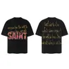 Saint Vintage American High Street Camiseta Solta Vtg de Manga Curta Masculina Estampada Letras Rosto Grande Criativo