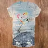 Ropa de mujer transfronteriza, top de diseño casual con cuello en V de manga corta con estampado digital 3D de peces dorados en acuarela, pedido mínimo una pieza