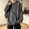 Camisa polo de manga larga con estilo vintage, old-money, textura de punto moderna, sudadera estilo Henley, capa base de otoño para hombre, top con cuello