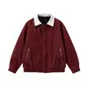 Otoño 2026 Nuevo Chaqueta de Cuero para Hombre Tejida con Bloques de Color Cuello Retro Sensación de Alta Gama Chaqueta Abrigo Sensación de Alta Gama Moderna