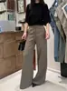 Pantalones fluidos de pierna recta hasta el suelo para mujer, pantalones de pierna ancha con cordón de cintura alta para otoño, pantalones casuales suaves de color liso adelgazantes y versátiles para mujer