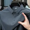 Camisa Polo de Seda de Gelo de Manga Curta para Verão, Casual de Negócios Masculino, Elástica, Sem Amassar, Cor Sólida, Polo de Manga Curta com Gola Reversível para Homens