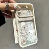 Adecuado para funda de teléfono Apple 17ProMax con colores contrastantes, ventana grande, ranura para tarjeta, paraguas para la lluvia y diseño de conejito de dibujos animados 18 cubierta protectora