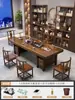 Conjunto de mesa de chá e cadeiras grandes em madeira maciça, nova mesa de chá em estilo chinês de madeira natural, conjunto completo para escritório, sala de estar e uso doméstico