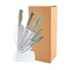 Juego de Cuchillos de Acero Inoxidable para Comercio Exterior con Mangos de Plástico, Cuchillos para el Hogar, Soporte de Cuchillos de Plástico en Forma de Abanico, Juego de Cuchillos de Regalo, Juego de Siete Piezas