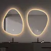 Espelho Inteligente com Tela Sensível ao Toque em Formato Especial de Gota d'Água Espelho de Banheiro para Hotel com Luz Espelho de Banheiro Montado na Parede Espelho de Banheiro LED