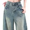 Jeans Retro Americanos con Hoz Agrietada para Mujer, Tendencia Otoño 2025 Nuevos Pantalones Anchos Rectos Holgados con Hoz