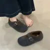 Sapatos Peludos Retro Feios-Fofos com Solado Grosso para Mulheres Inverno 2025 Novos Casuais Quentes Antiderrapantes de Algodão Versáteis Sapatos Birkenstock