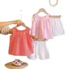 Conjunto de Roupa de Verão para Meninas, Novo Conjunto Elegante de Duas Peças Sem Manga Xadrez para Bebês, Verão 2025, Atacado