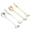 Cuchara de hoja creativa de acero inoxidable, tenedor, cuchara para mezclar miel, café, postre, fruta, taza, cuchara, regalo de boda