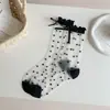 Medias de Seda de Cristal para Niños Verano Delgadas Transparentes Dulces Lazo Medias de Seda de Tarjeta Estilo Japonés Estilo Niña Lindas Medias de Lunares