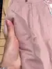 Estou maravilhado! Calças pantalona de linho Tencel cor rosa fumaça para mulheres, calças retas de linho de algodão petite de rami com bom caimento