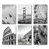 Pôster de Arte de Parede para Viagem à Cidade Pintura Decorativa de Viagem Urbana Pôster em Papel Kraft Preto e Branco