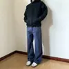 Jeans Azules Retro de Pierna Ancha para Hombre Otoño/Invierno Lavados de Corte Limpio Cintura Alta Pantalones Cargo de Micro-Flare Americanos