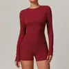 Top de Yoga con Costura, Cuello Redondo, Manga Larga para Mujer, Sensación Nude, Secado Rápido, Corte Ajustado, Crop, Capa Base para Fitness, Camiseta Deportiva de Manga Larga