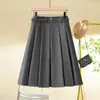 Falda plisada de traje de longitud media para mujer moda primavera y otoño nuevo estilo 2026 cintura alta caída gris falda línea A adelgazante falda tipo paraguas
