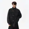 Chaqueta de cuero PU de moda estilo americano con hebilla de avión y cuello alto, chaqueta casual retro unisex de corte holgado para el trabajo