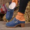 2026 Nuevas Zapatillas de Algodón de Moda Tallas Grandes con Tacón Alto para Mujer, Punta Cerrada, Correa con Hebilla, Se Pueden Usar Afuera, Zapatos de Tacón Alto