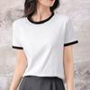 Camiseta de Punto de Algodón Estilo Coreano Verano 2025 Cuello Redondo Manga Corta Camiseta de Manga Corta para Mujer Jersey de Combinación de Colores Camisa Base Holgada