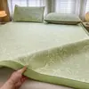 Conjunto de 3 Peças de Matelassê Jacquard de Seda de Gelo com Contas para Resfriamento de Verão com Lençol com Elástico, Lençol com Sensação Fresca, Tapete Macio Lavável com Ar Condicionado para o Verão
