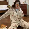 Pijama Shin-chan Feminino Outono Inverno Novo Manga Longa Desenho Animado Fofo Roupa de Casa Feminina Cardigan Estilo Japonês Conjunto Fino