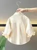 0964 Camisa de Primavera y Otoño para Niños 2026 Nuevo Estilo Camisa de Manga Larga con Cuello Campana para Bebé Chaqueta Casual de Pequeño Caballero