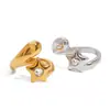 Anillo Abierto Wanxing Transfronterizo de Acero Inoxidable Dorado de 18 Quilates con Forma de Corazón y Estrella de Cinco Puntas, Anillo Índice Apilable de Nicho para Mujeres