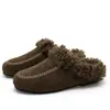 2026 Nieve Retro Rodete de Pelo Rizado Zapatillas Perezosas Mujer Moda Versátil Mate Suela Plana Punta Cuadrada Birkenstock Medias Zapatillas Modernas