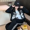 Traje de Primavera y Otoño para Niñas 2025 Nuevo Casual Estudiante de Secundaria Sudadera con Cuello Redondo Estampado Americano y Conjunto de Pantalones