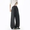Calça comprida casual de corte solto em cinza aveia para homens, calça reta versátil de outono, calça esportiva retrô americana com caimento moderno