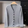 Práctico y cómodo de llevar~ Cárdigan de cachemir 100% puro engrosado para hombre, chaqueta cárdigan suéter casual de negocios con cuello en V