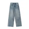 Novedad para Otoño 03/08 Principios de Otoño Retro Americano Lavado Desgastado Sencillo Holgado de Pierna Recta Jeans para Mujer F1061
